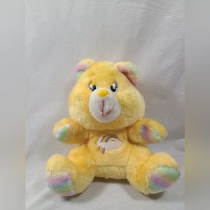 RARE Ganz Bros Yellow Teddy Bear With Rainbow Embordered Tummy Care Bears Clone